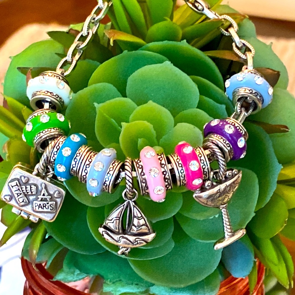 Brighton HEART LINK Vacation Theme Multi Color Dazzlers Crystal CHARM Bracelet - Picture 7 of 15